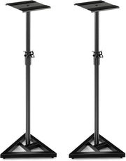 Set di 2 Supporti per Altoparlanti da Pavimento, Regolabile in Altezza da 97 a 157 cm, Stabile con Struttura a 3 Zampe, Vassoio in Metallo fino a 50 kg, Stativi per Casse Audio, Nero