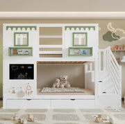 LETTO A CASTELLO 90x200 cm Bianco/Verde in legno e MDF