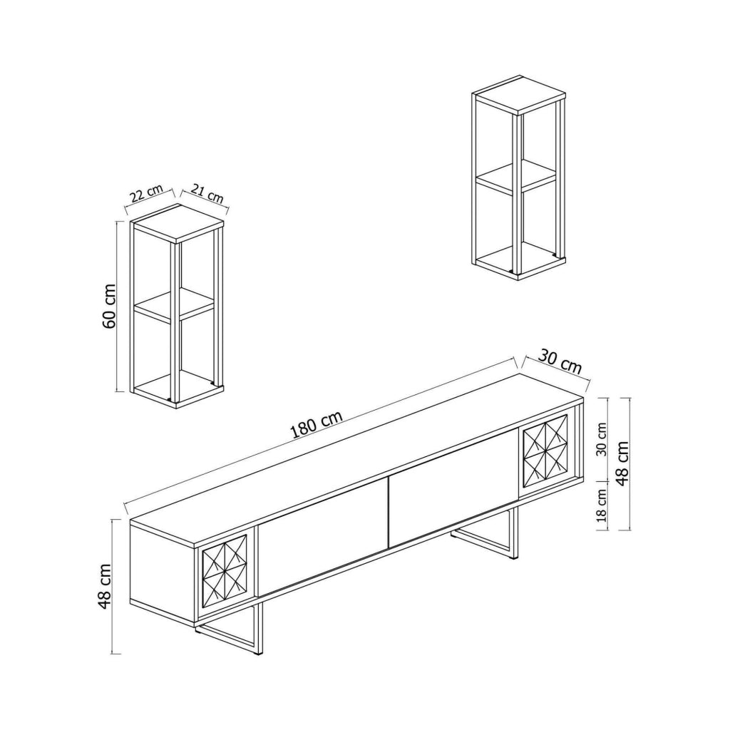 Mobile porta TV Axa, Credenza da soggiorno, Armadio basso per TV, Base parete attrezzata, 180x30h48 cm, Bianco e Nero