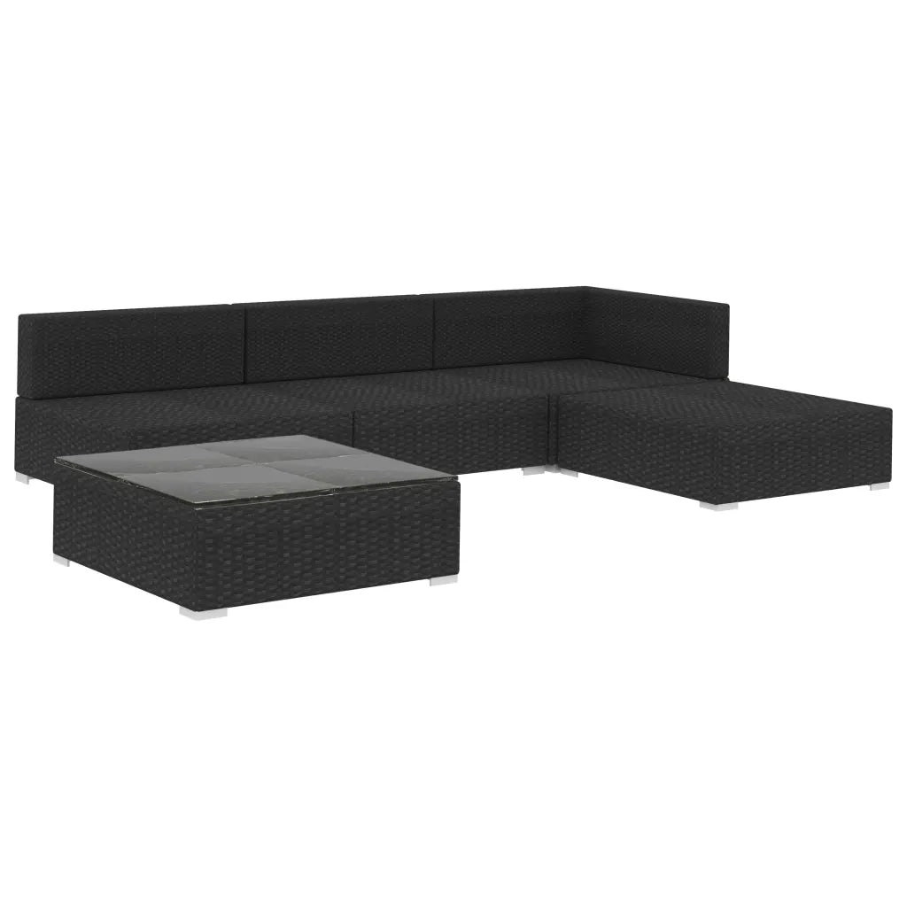 Set Divani da Giardino 5 pz con Cuscini in Polyrattan Nero