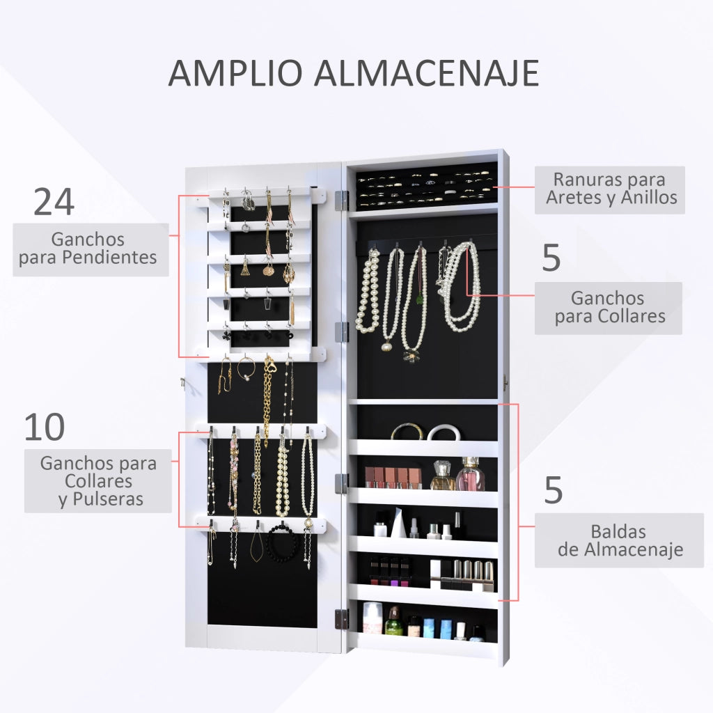 Armadio da Parete Organizzatore per Gioielli con Specchio ¨C Minimal ¨C 37x9,5x112 cm Bianco