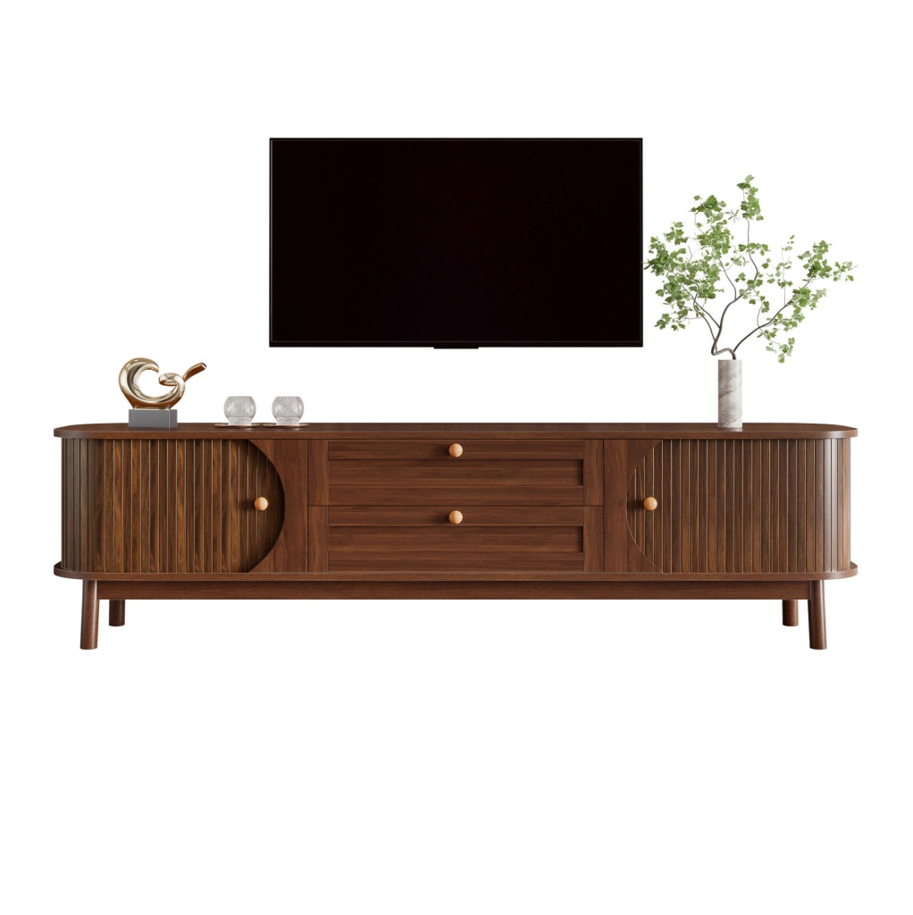 Mobile TV in MDF color noce con ante scorrevoli e cassetti