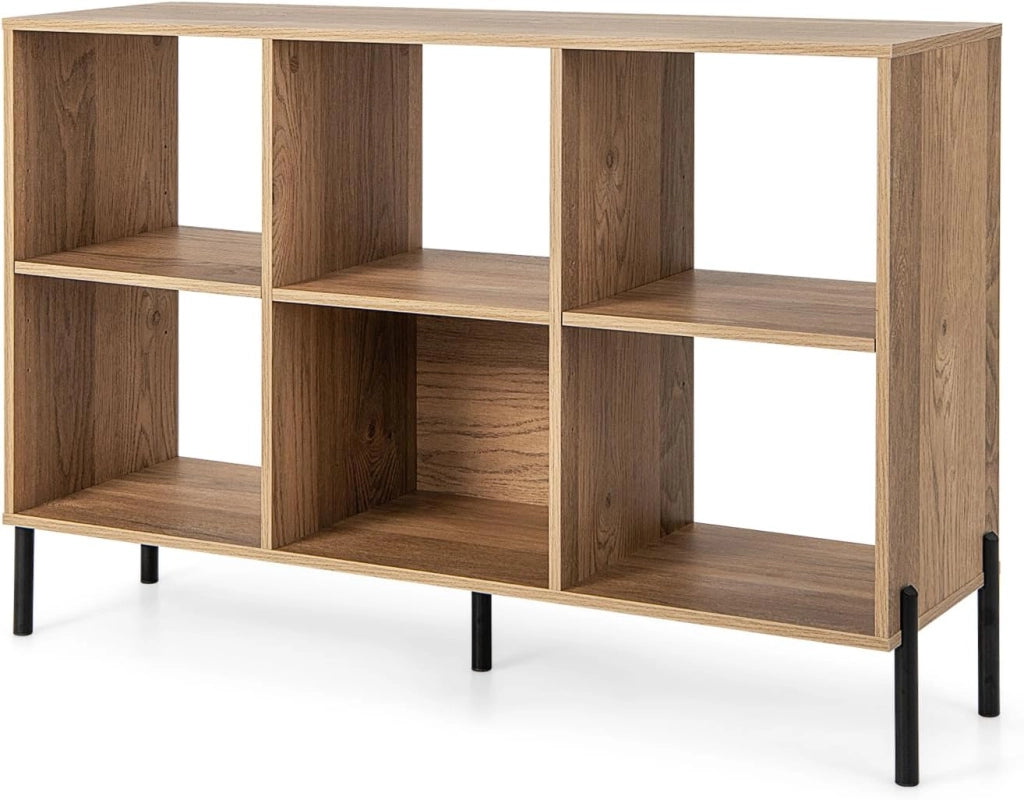 Libreria a 3 livelli, scaffale aperto in legno a 6 cubi con gambe in metallo, mobile indipendente con ripiano regolabile, per studio, soggiorno, ufficio a casa (naturale)