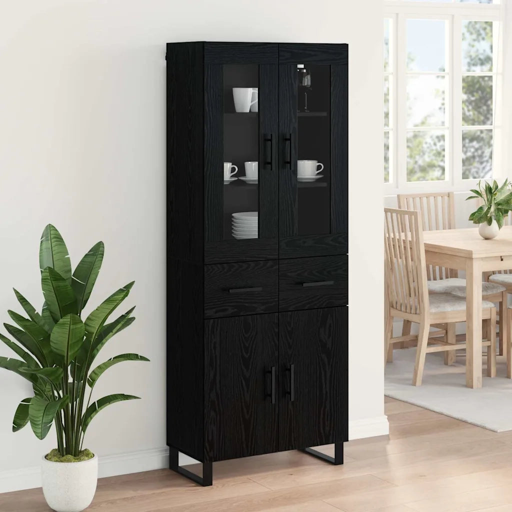 Credenza 2 pcs Rovere Nero Legno Stratificato e Vetro