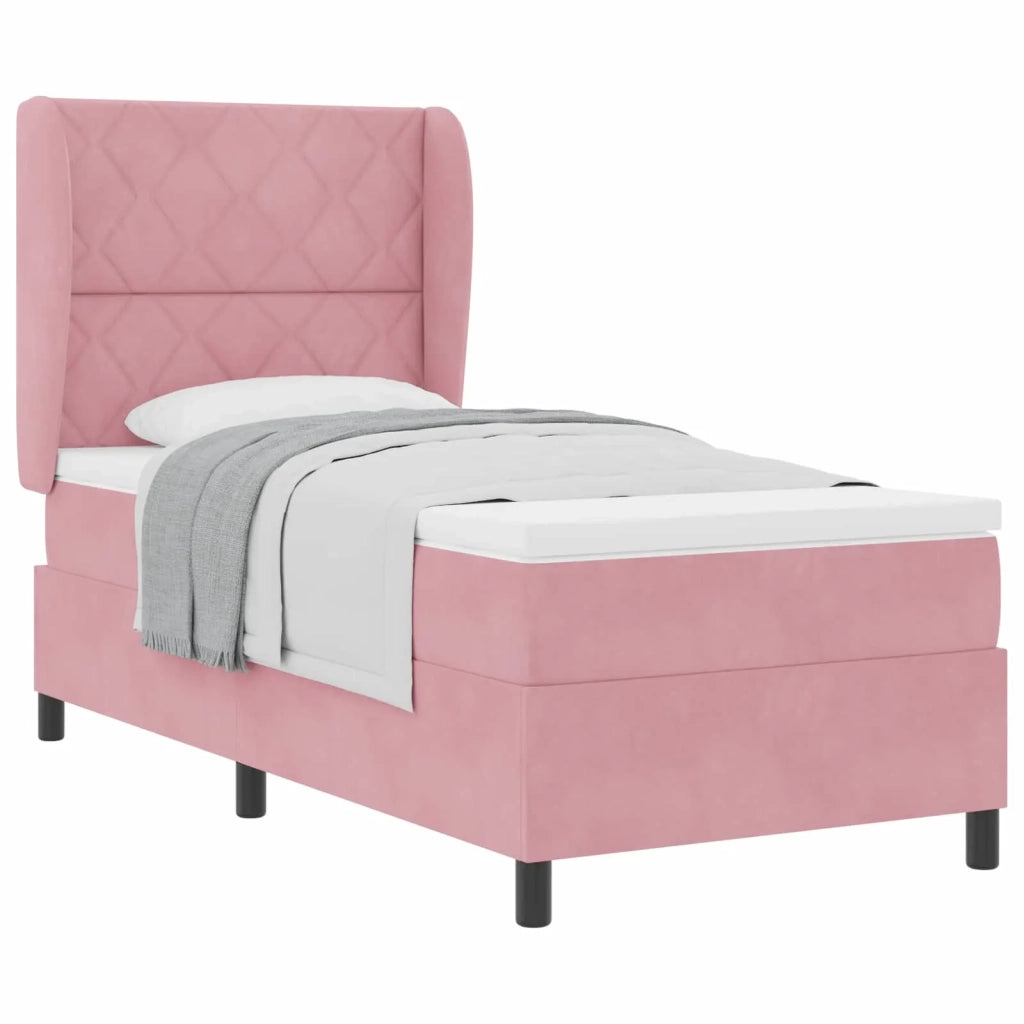 Letto a molle con materasso Rosa 200 x 100 cm Velluto 3340975