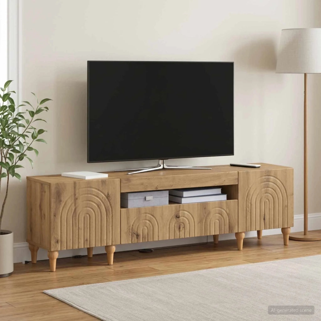 Mobile TV LED ALKMAAR Rovere Artigianale Legno ingegnerizzato 896254