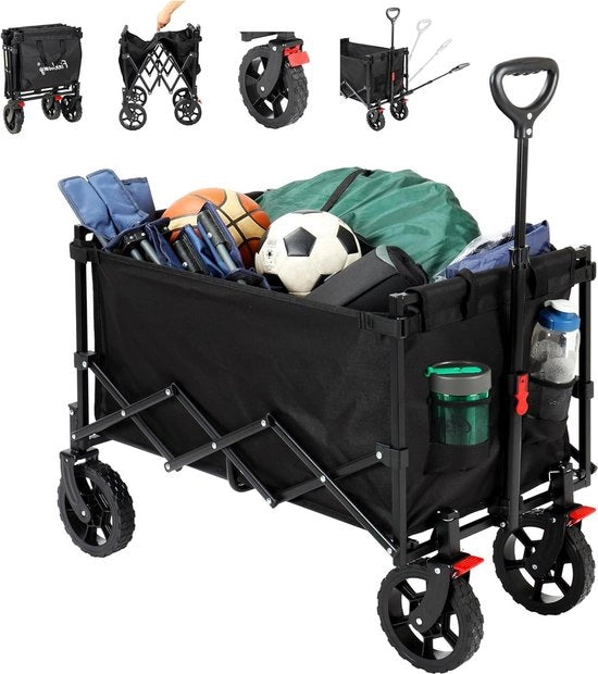 Trolley Opvougbile con freno - Trolley per Festa con contenitore per bicchieri - Trolley per Camping con capacità 100 kg - Carrello per Giardino con contenitore per bicchieri