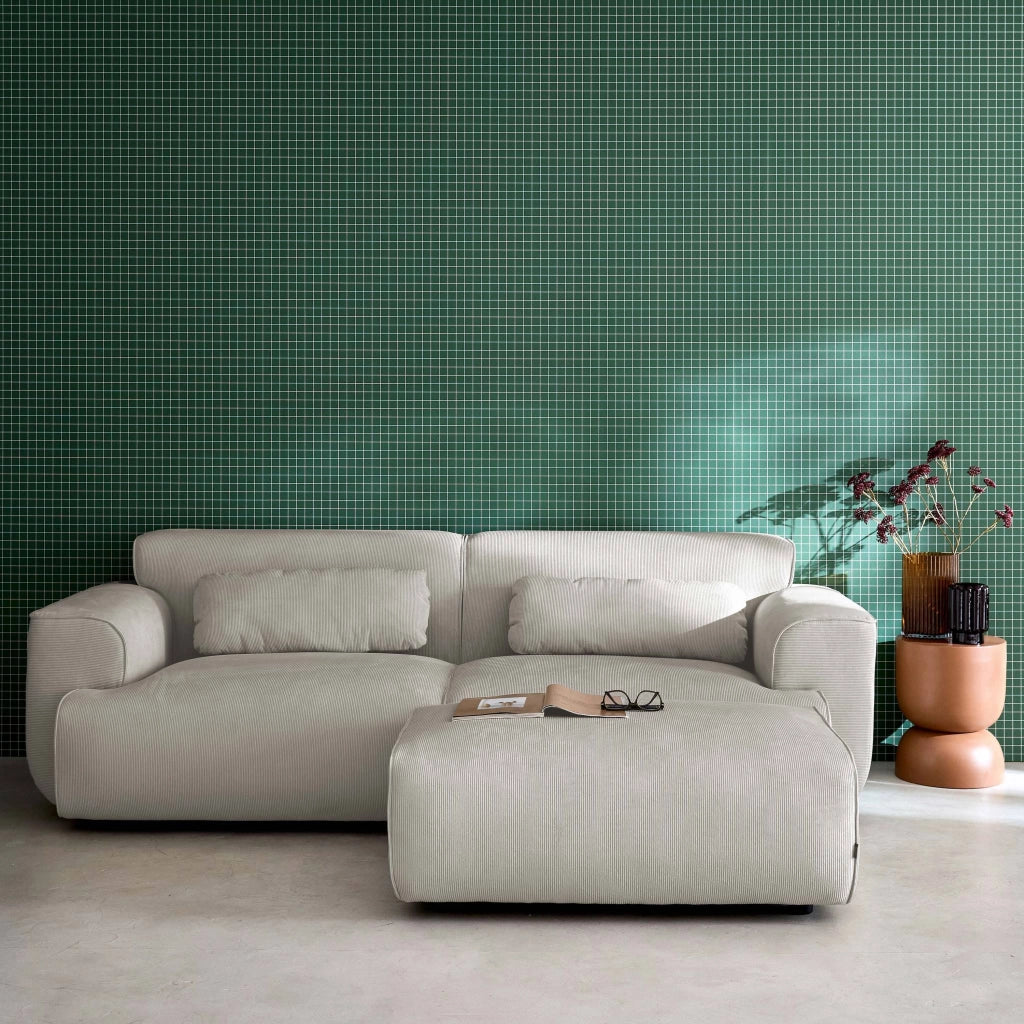 Poggiapiedi per divano wallas velluto a coste, 3 posti  , beige grigio