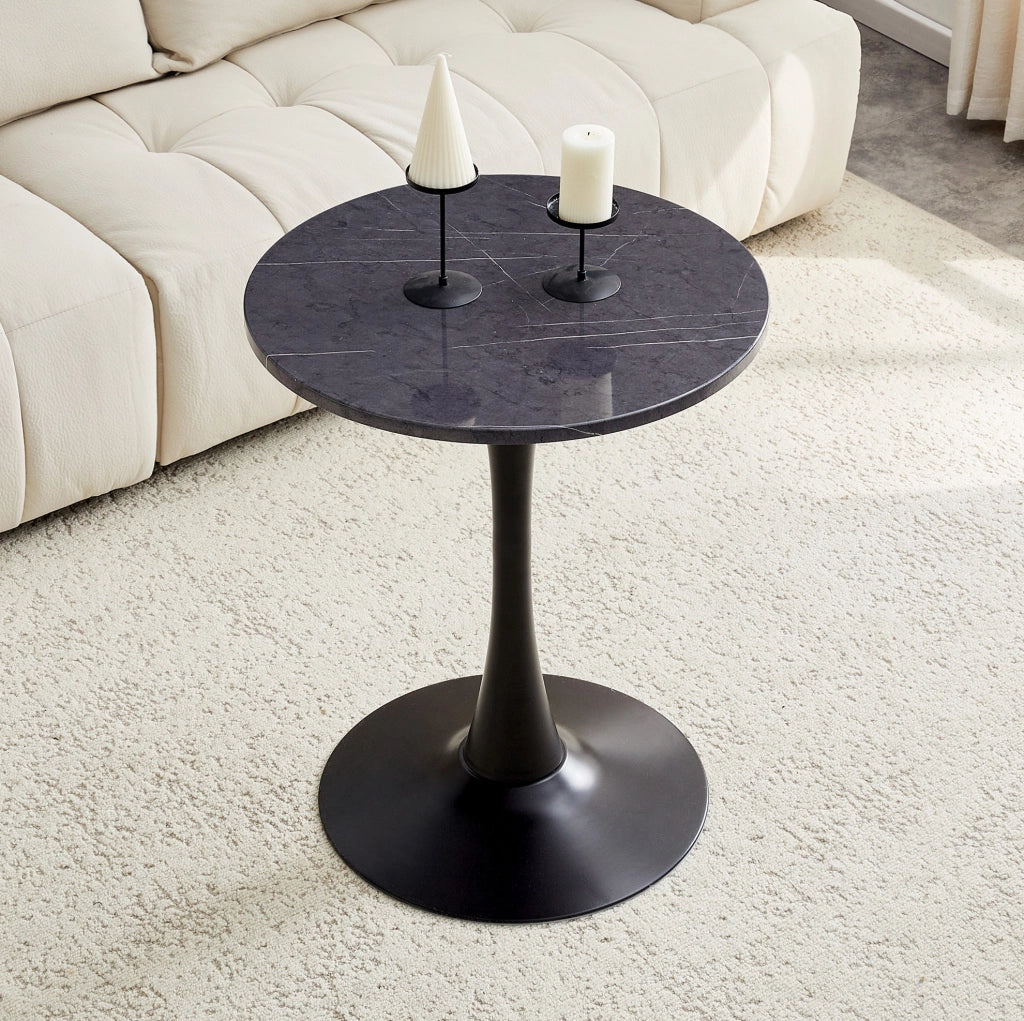 Tavolino rotondo in MDF e metallo nero; altezza 72 cm; portata massima 120 kg