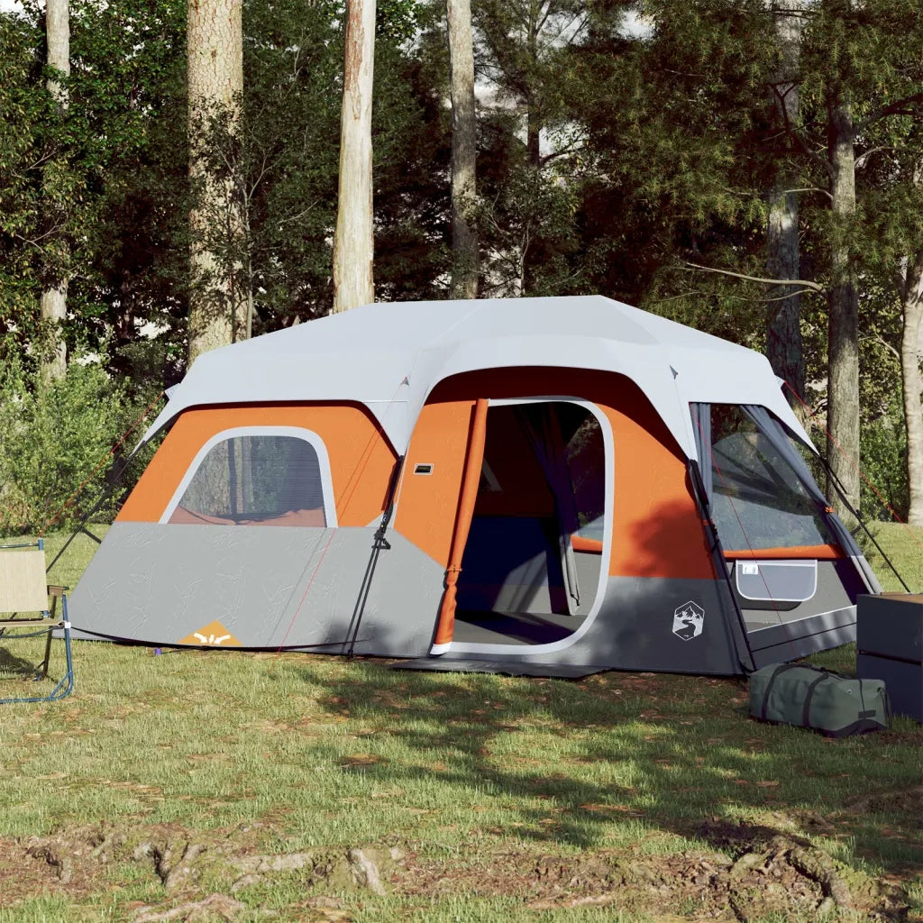 Tenda Famiglia LED 9 Persone-Tenda da campeggio Grigio/Arancione Rilascio Rapido