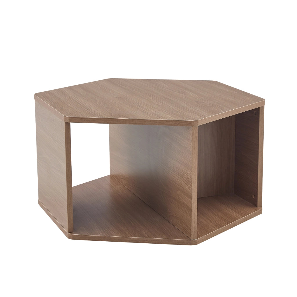 Tavolino da caffè esagonale con montaggio rapido - per soggiorno - 79x69.4x40 cm - in MDF - marrone