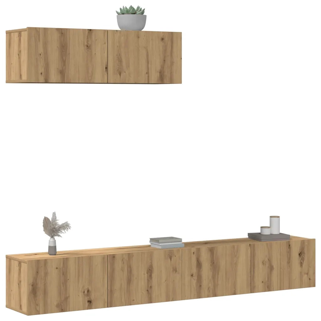 Set Mobile TV 3 pz | Armadietto TV | Mobile Porta TV Montato a Parete Rovere in Truciolato