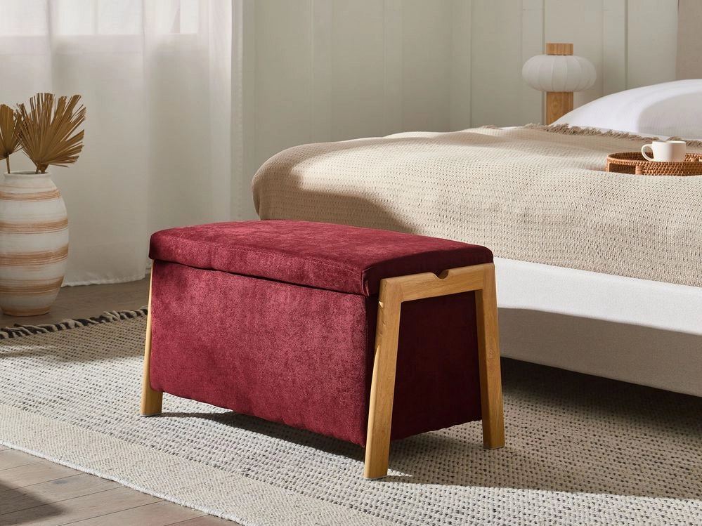 Panca stile moderno e glamour per camera da letto e soggiorno Rivestimento in tessuto contenitore bordeaux