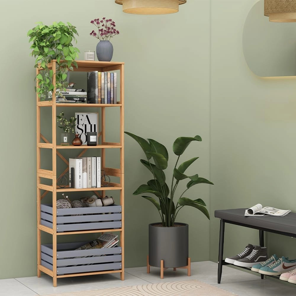 Scaffale Novaro, Bambù, 48.3 x 140.3 cm con 6 scomparti, adatto per riporre libri, documenti e oggetti decorativi