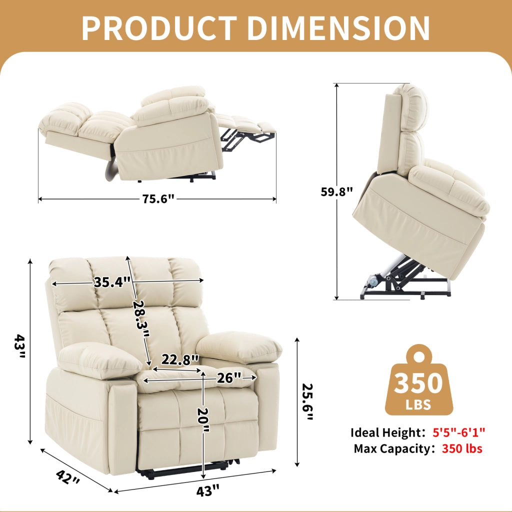 Poltrona relax elettrica con alzapersona, massaggio e riscaldamento - beige