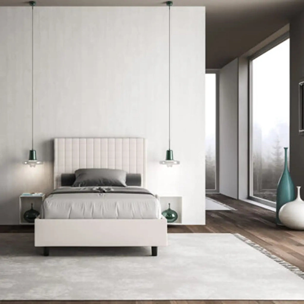 Letto singolo senza rete imbottito 100x190 similpelle bianco Sunny