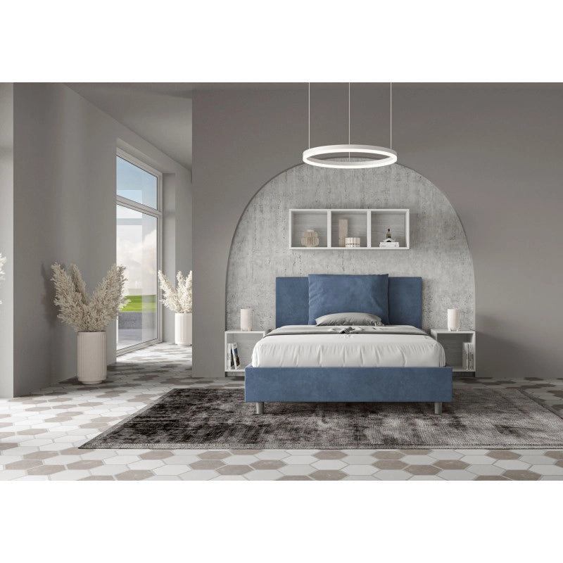 Letto imbottito Piazza e mezzo 130x190 cm Antea - Senza rete,Microfibra,Blu