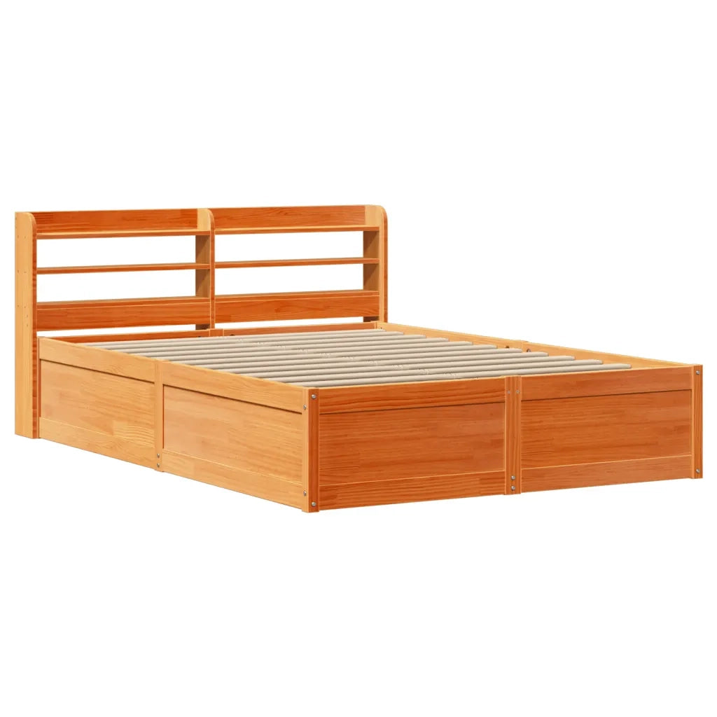 Giroletto con Testiera-Struttura Letto con testiera Marrone Cera 120x200 cm Massello Pino 341321