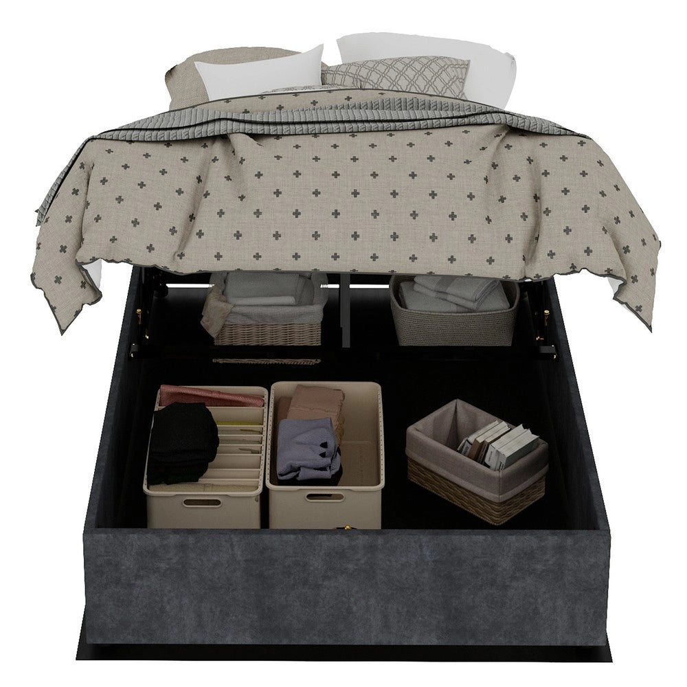 Letto Contenitore Matrimoniale ¨C MINIMAL ¨C Velluto Grigio 140x200, Senza Testiera