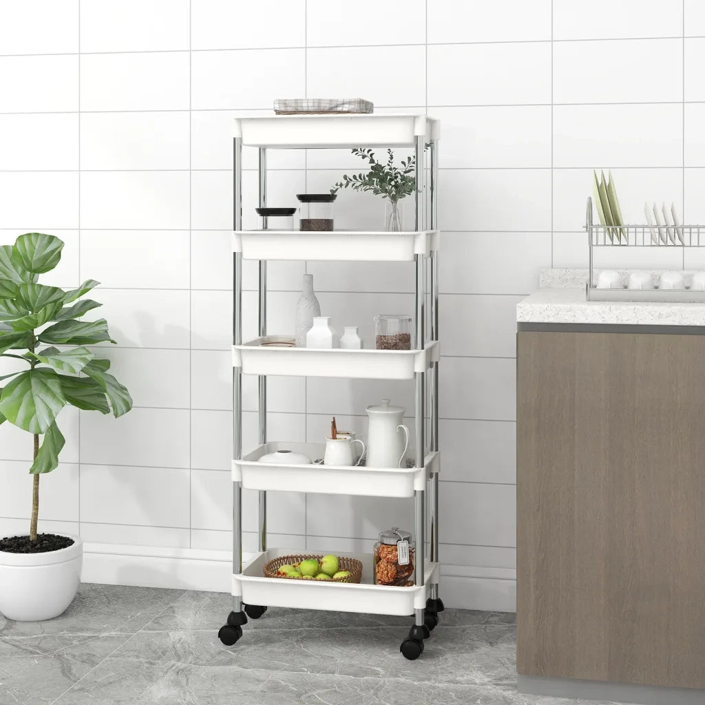 Carrello da Cucina 5 Ripiani Bianco 42x29x128 cm Ferro e ABS CFW7118053