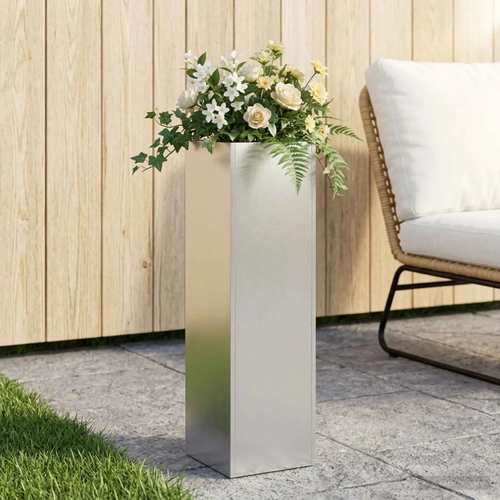 Vaso da giardino Argento 20 x 20 x 75 cm Acciaio Inox 8005324