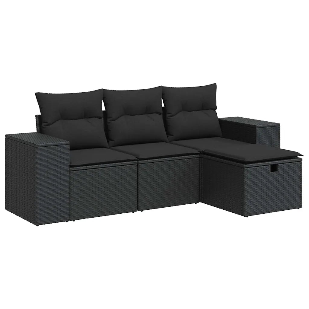 Set Divani da Giardino 4 pz | Set Salotto da Giardino con Cuscini Nero in Polyrattan