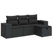 Set Divani da Giardino 4 pz | Set Salotto da Giardino con Cuscini Nero in Polyrattan