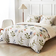 Dekbedovertrek 220 x 240 cm con 2 cuscini con copri cuscino 65 x 65 cm, fiori e foglie autunnali, 100% microfibra, lenzuola da letto 220 x 240 cm, adulti, con chiusura a zip, beige