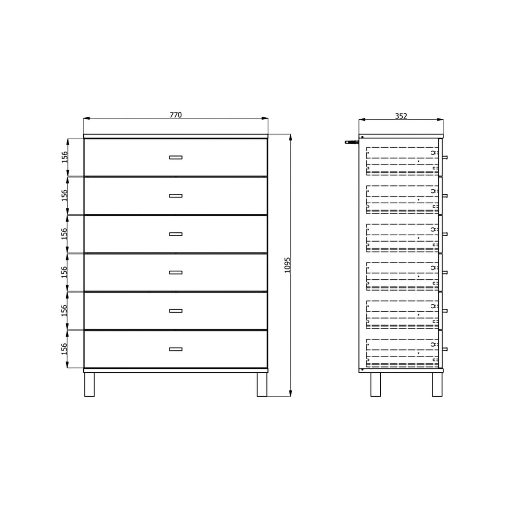 Madia Otaval, Credenza 6 Cassetti, 77x35x110h cm Marrone Rovere Nodi
