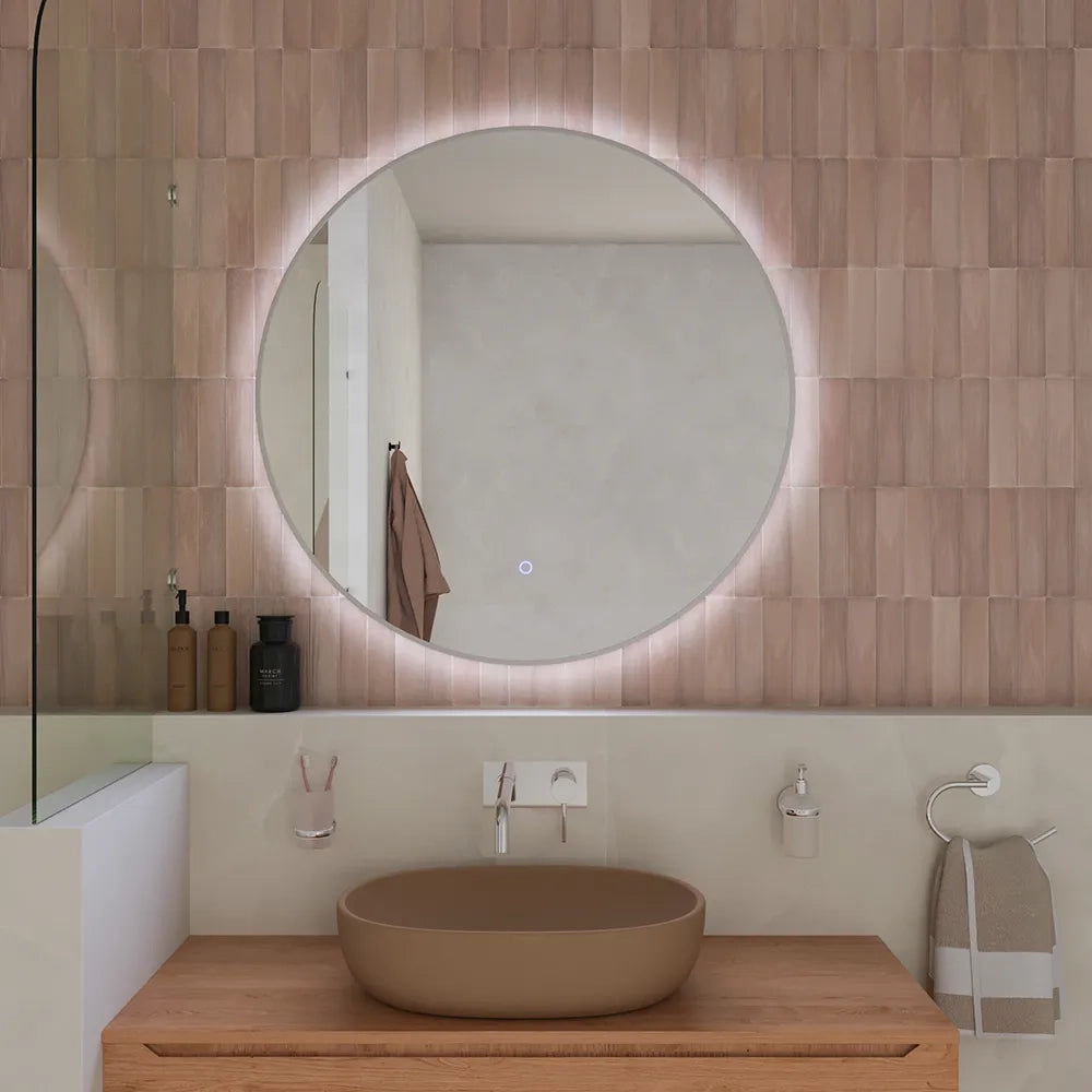 Specchio led tondo Ø 100 cm cornice bianco opaco retroilluminato touch screen luce calda/fredda