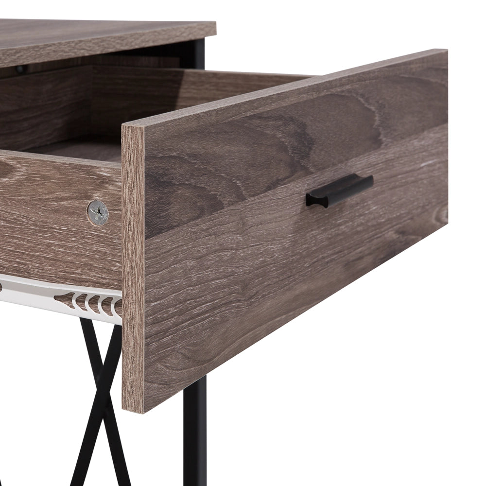 Tavolino in legno tortora struttura in metallo Nero 2 cassetti portaoggetti mensola toeletta industriale