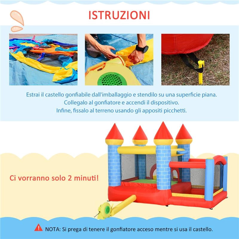 CASTELLO GONFIABILE GIGANTE PER BAMBINI CON SCIVOLO PISCINA E CANESTRO