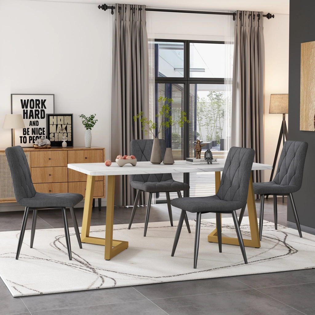 Tavolo da pranzo per 4 persone con 4 sedie, in MDF e tessuto di lino, stile moderno, per cucina e sala da pranzo, grigio