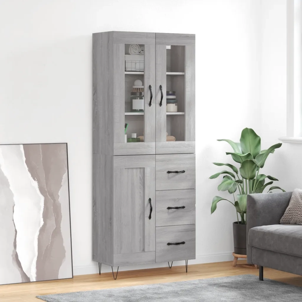 Credenza Grigio Sonoma 69,5x34x180 cm in Legno Multistrato 3198695