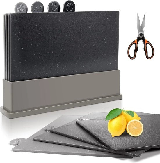 Set di Taglieri con Standard, 4-Del Taglieri in Legno, Senza BPA, Riscaldabile, Tagliere per Carne, Pesce, Verdure, Frutta, Spedizione 1 Paletta Multifunzione