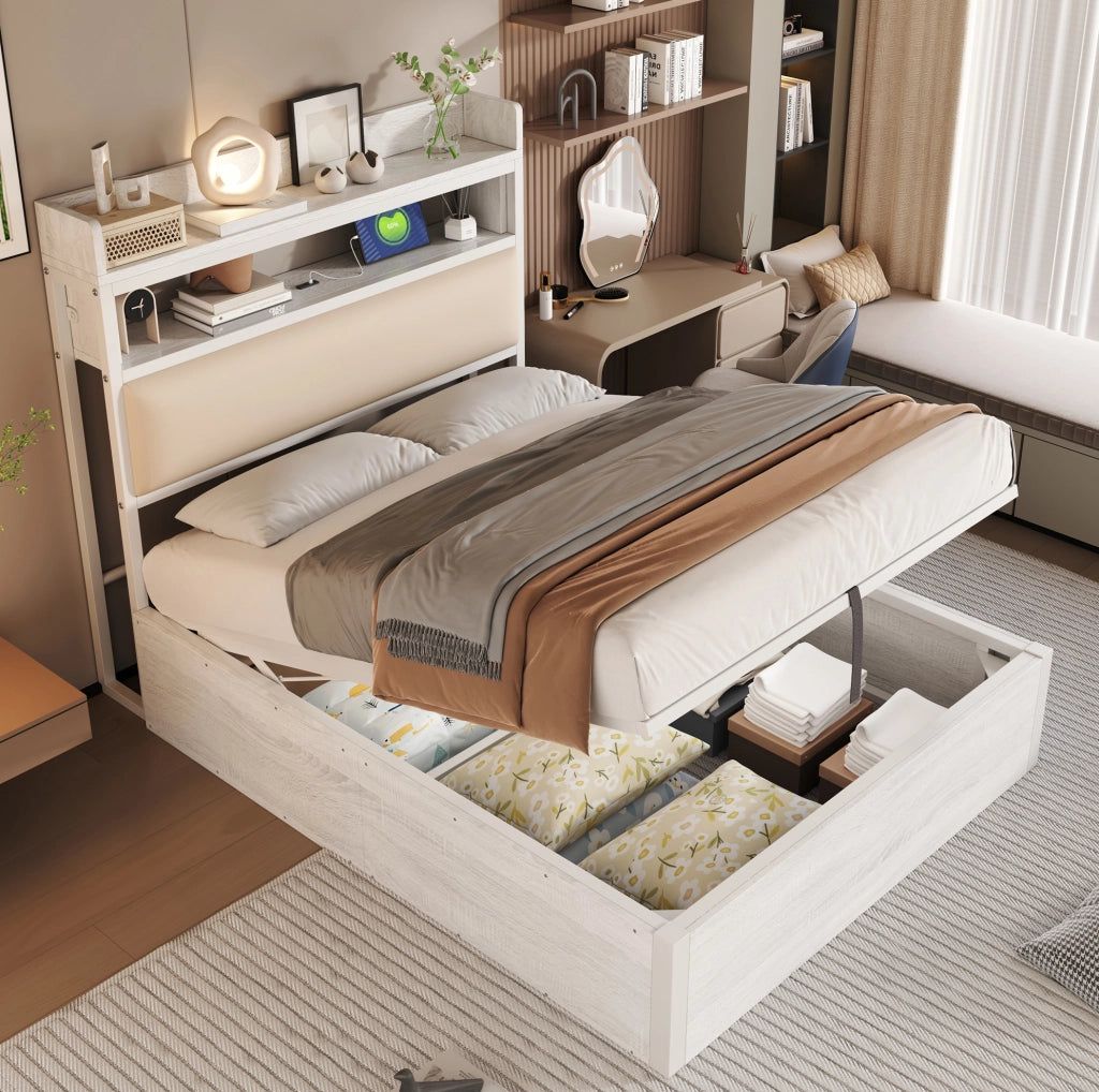 Letto singolo 90x200 cm con contenitore idraulico e USB