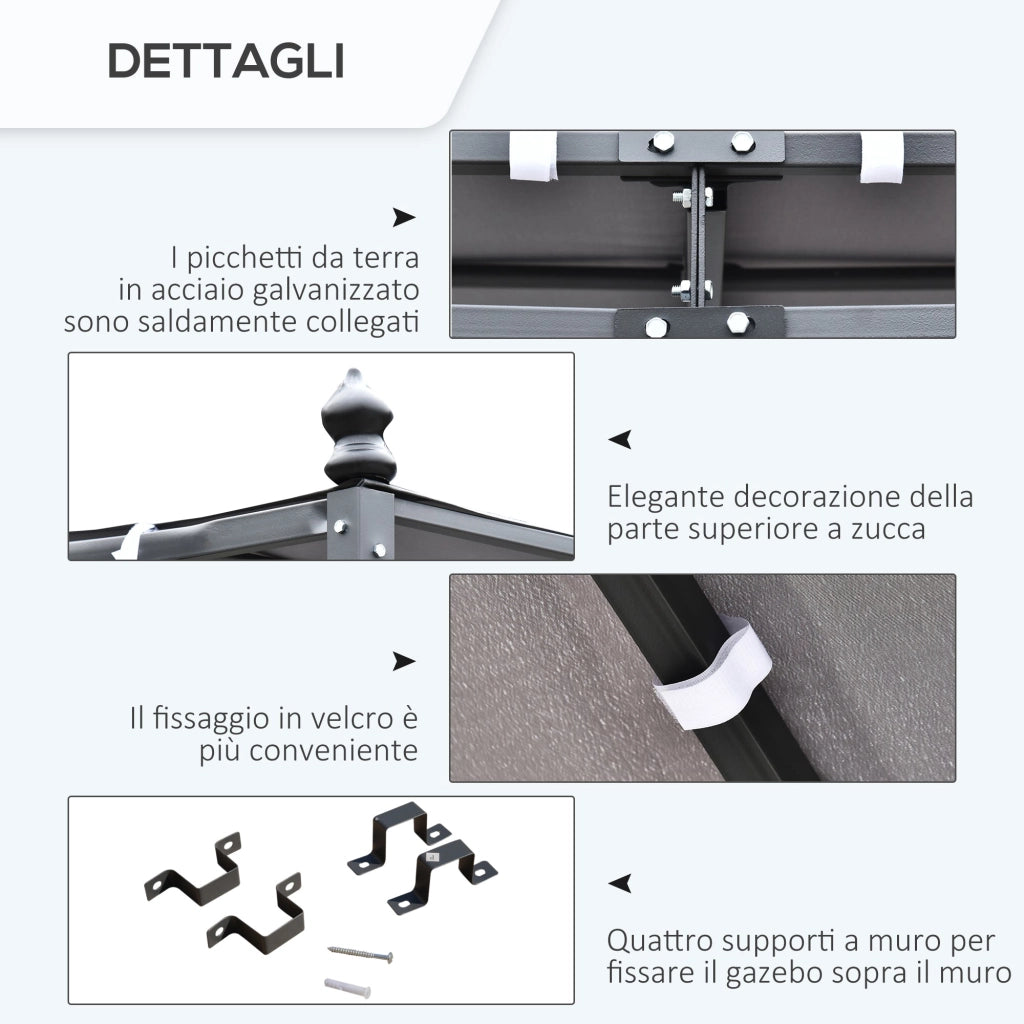 Pergola da Giardino 3x3m in Metallo e Poliestere Grigio