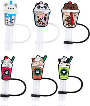 Herbruikbare Rietjeshoezen con Silicone Rietje Tips - 6 pezzi - Disegno Cartoon - Toppers per Rietti da 7-8mm