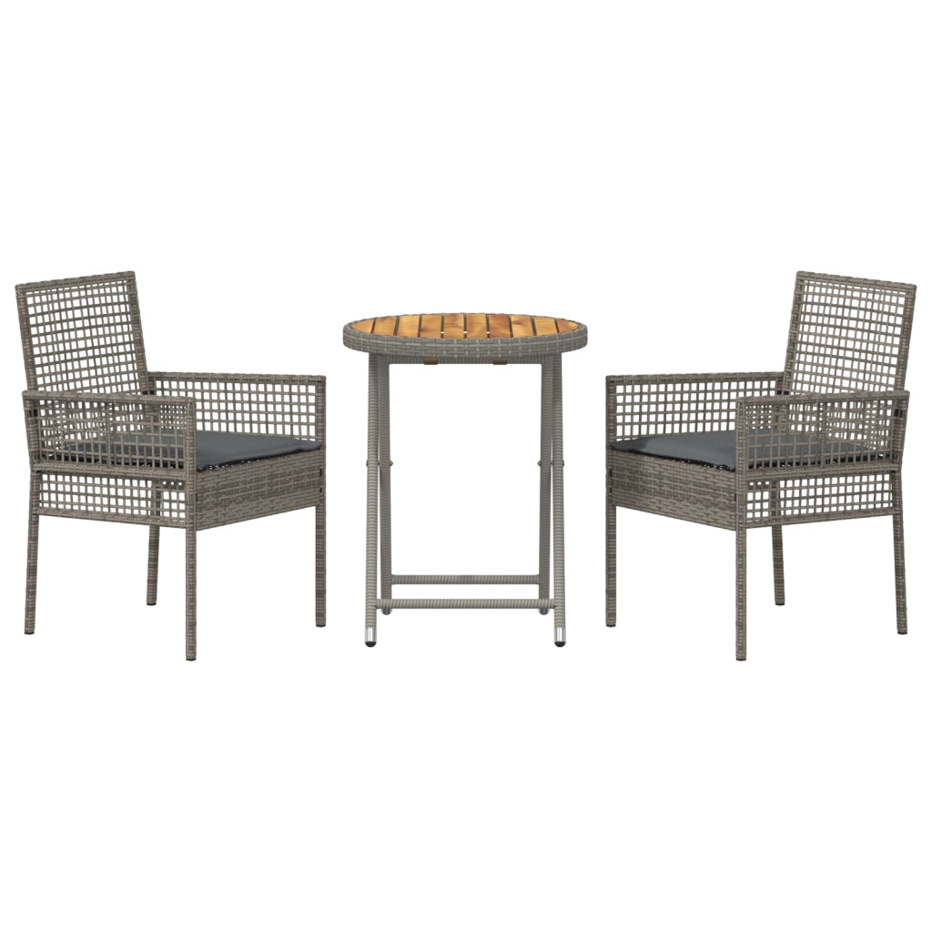 Set Bistro da Giardino a 3 Pezzi con Cuscini Grigio in Rattan Sintetico