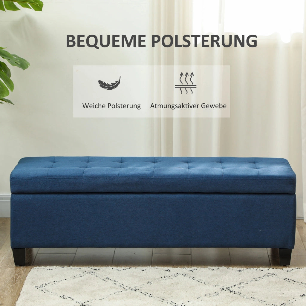 Panca contenitore con poggiapiedi ¨C Xylo ¨C Tessuto blu con bottoni, 125x49x41 cm