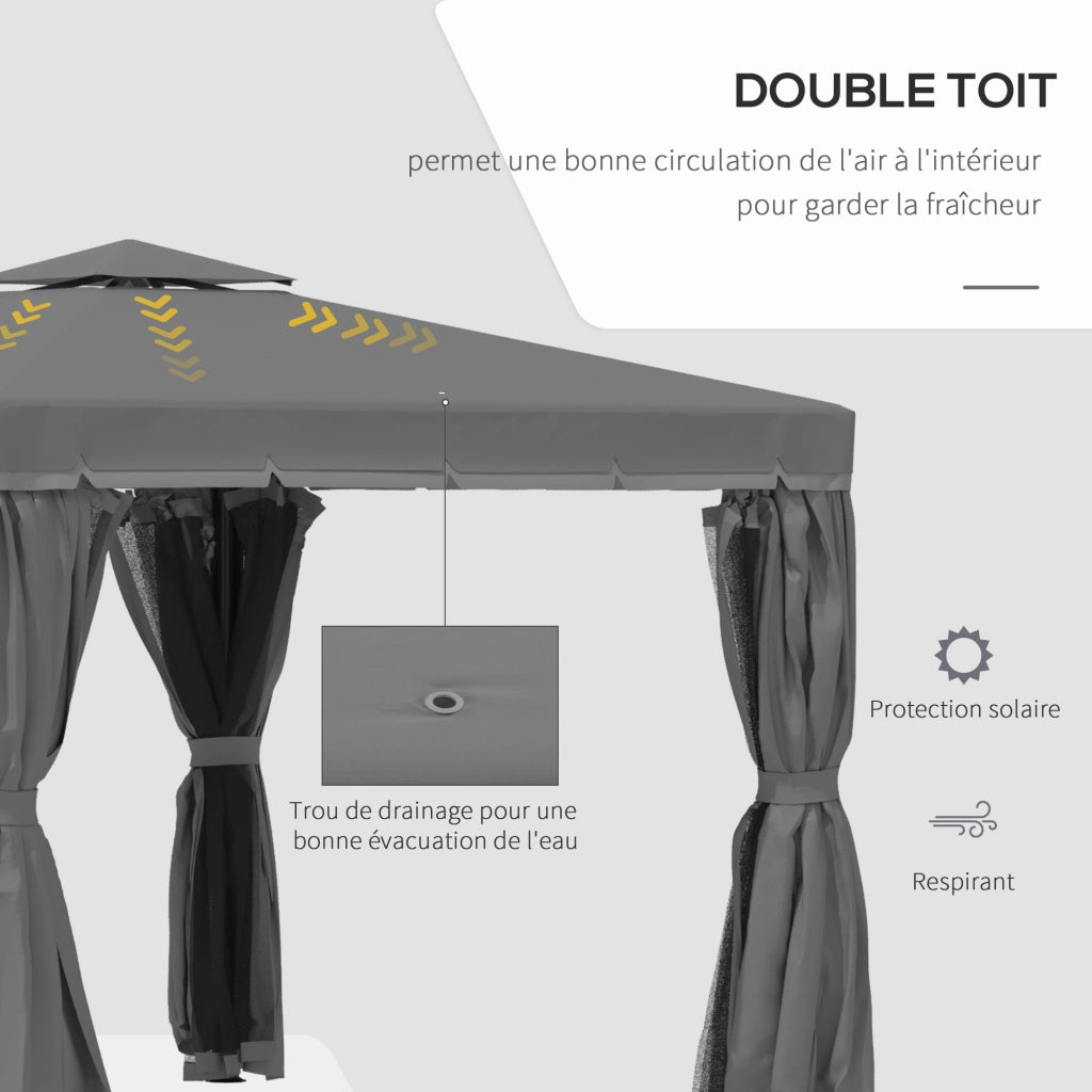 Tonnelle da giardino 3x3m ¨C zephmum ¨C grigio scuro, alluminio, con tende e zanzariera