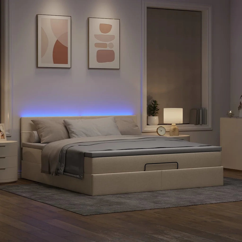 vidaXL Struttura Letto Pouf con Materasso Crema 160x200 cm in Tessuto