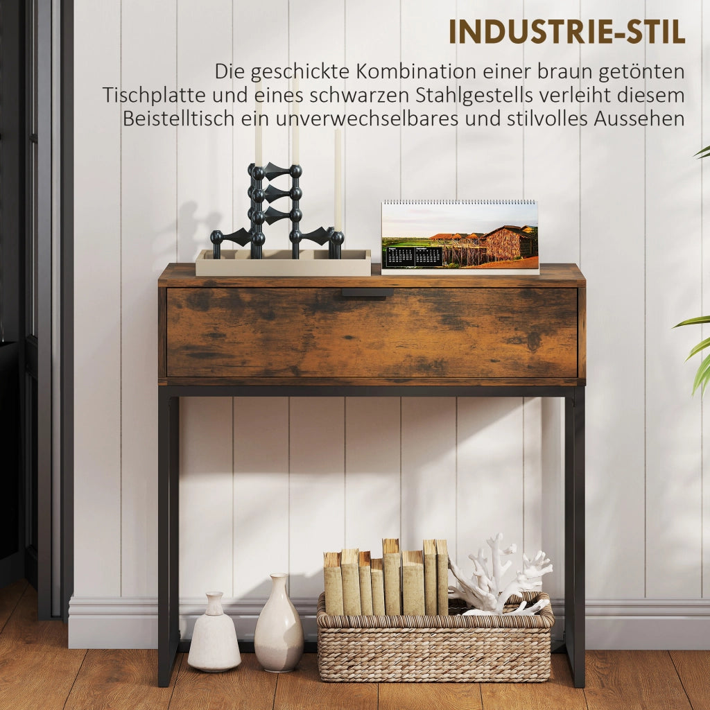 Tavolo console con cassetto ¨C zephmum ¨C 80x30x76 cm, nero, design industriale