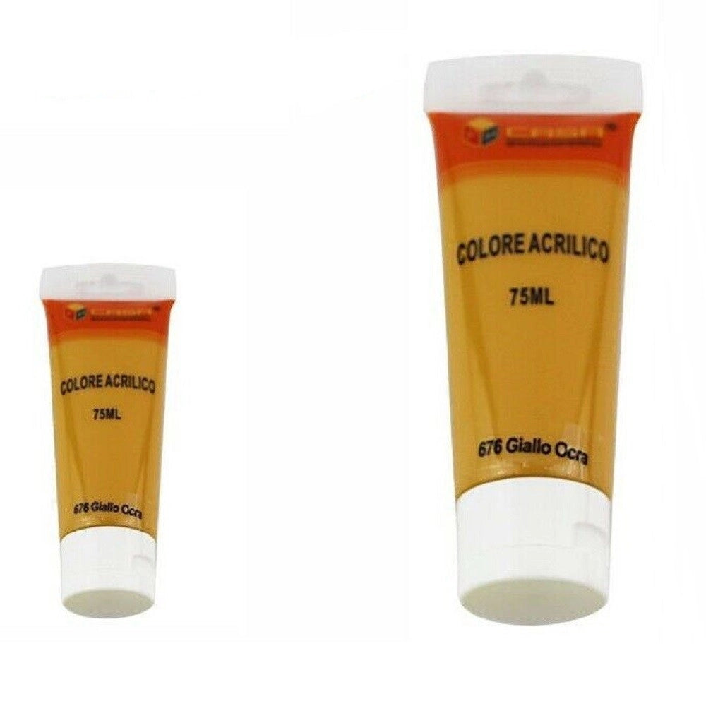 Trade Shop - Set 6 Pz Pittura Acrilica Vernice Confezione Colore Giallo Ocra Tubo 75 Ml 07506 -