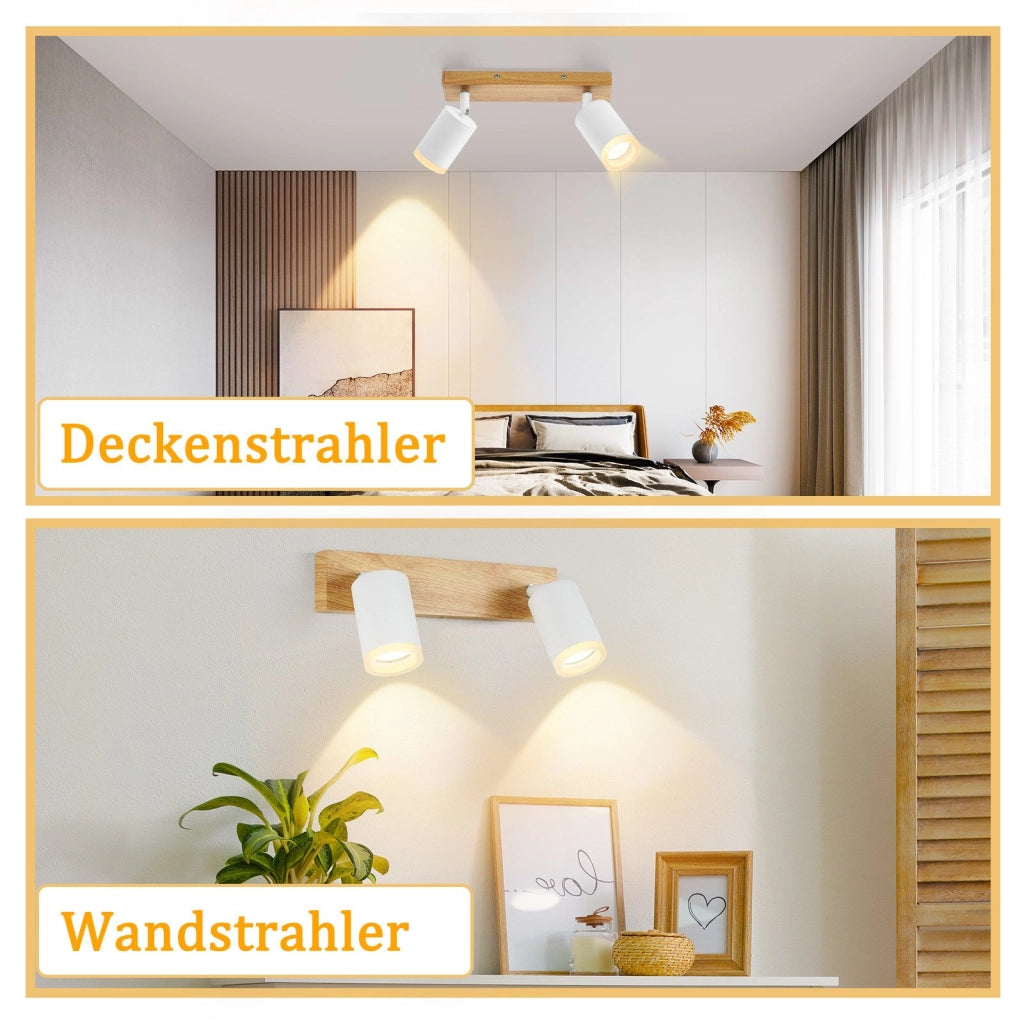 ZMH Faretto da soffitto LED 2 fiamme GU10 plafoniera in legno-acrilico orientabile a 350° per soggiorno