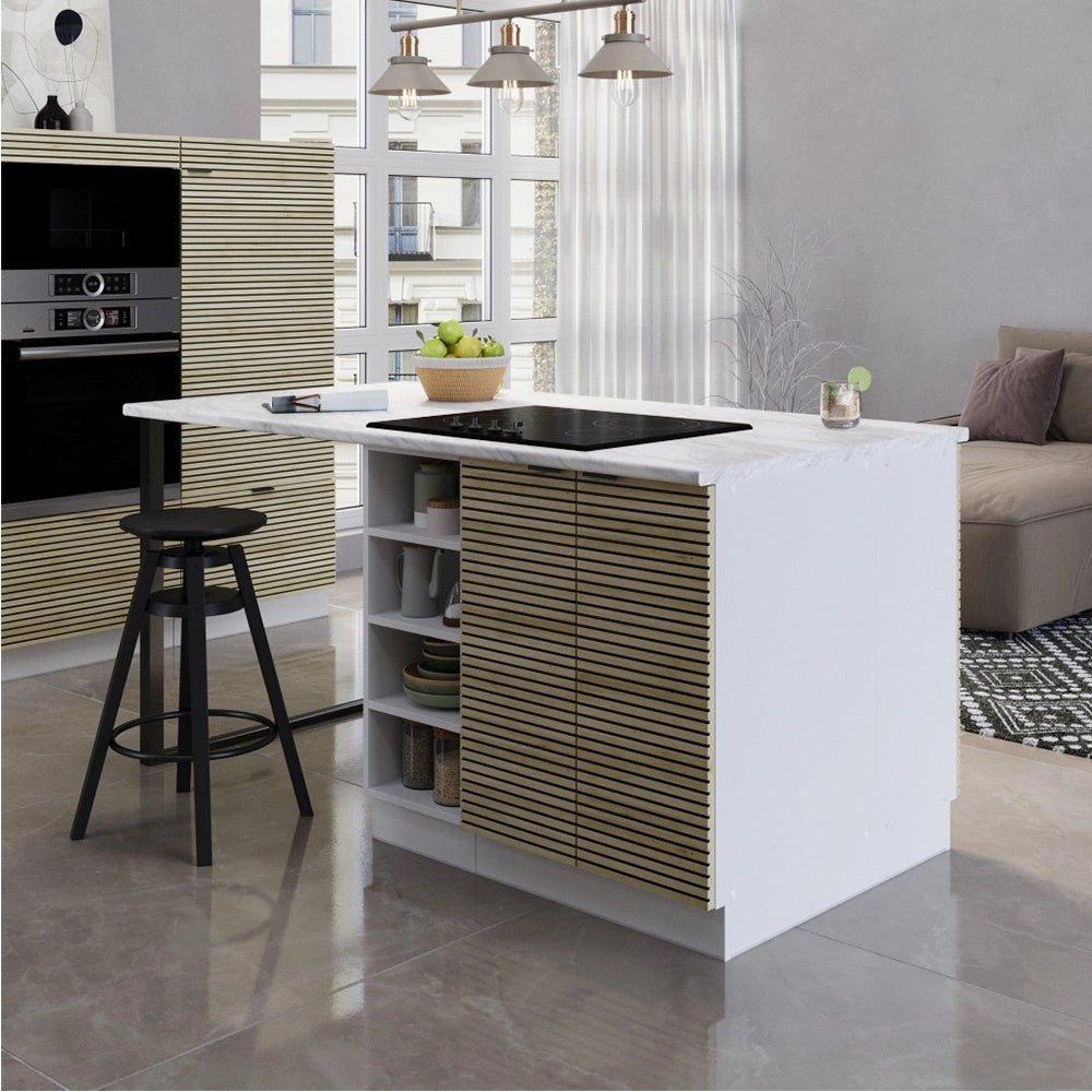 Isola cucina Fame-Line Pannello in quercia/Bianco 90 cm senza piano di lavoro Vicco