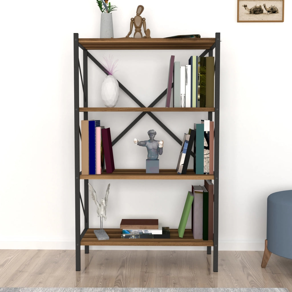 Scaffale da Terra 'Vanylven' Libreria a 4 Ripiani Mobile da Stoccaggio - Effetto Noce [en.casa]