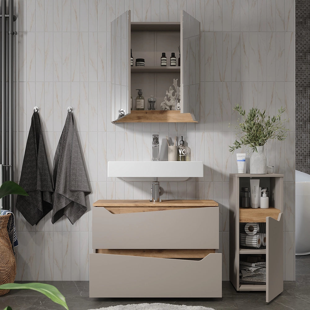 Vicco Set di mobili da bagno Greige/Artigianale 3 parti con cabinet midi