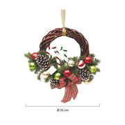 MAURY'S GHIRLANDA DI VIMINI PER NATALE CON DECORAZIONE DI RAMI E FIOCCO SCOZZESE DI 35 CM