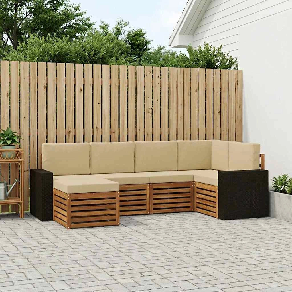 Set di divani da esterno 6 pz Naturale e Beige Poliestere 3384574